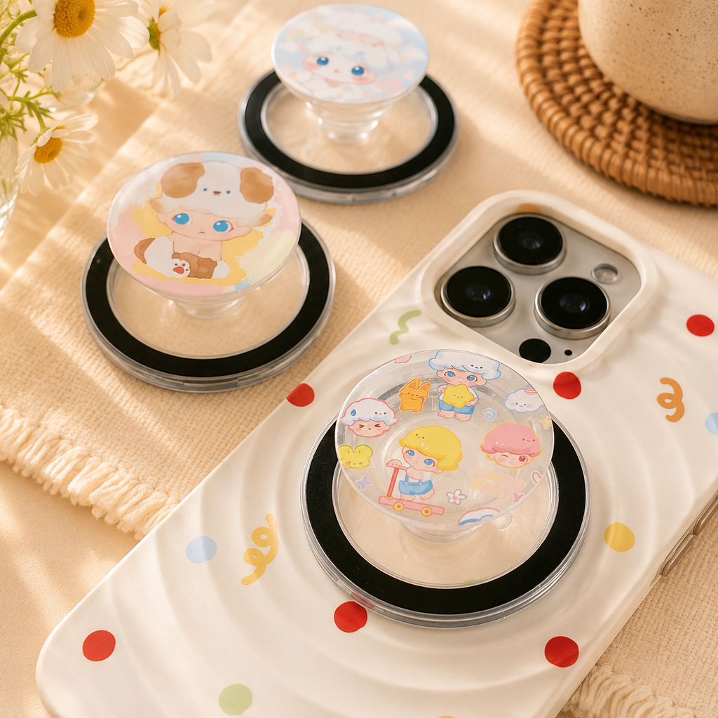 Cute Cartoon Phone Grip Stand, Collapsible Expandable Phone Holder, Adjustable Cell Phone Kickstand for iPhone, Samsung and Most Smartphones